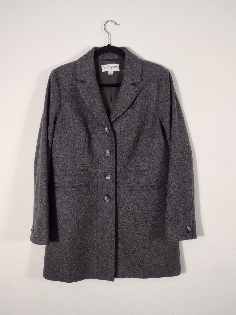 Pendleton Gray Merino Wool Blend Button Front Lapel Walker Coat Women's Size M